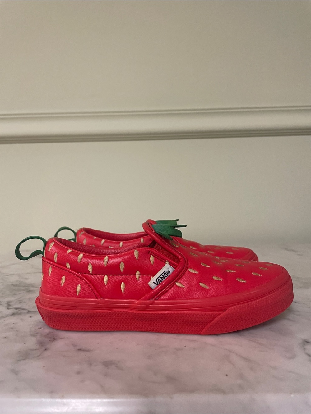 Vans Kids' Red Strawberry Slip-On Sneakers - Girls Size 13